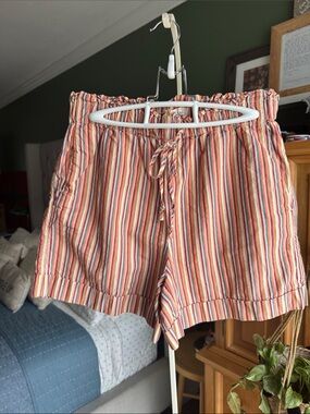 Madewell Pink and Cream Striped High-Waist Drawstring Shorts